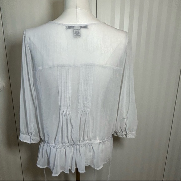 American Rag sheer white gathered lacey blouse ties Size M - Picture 4 of 7
